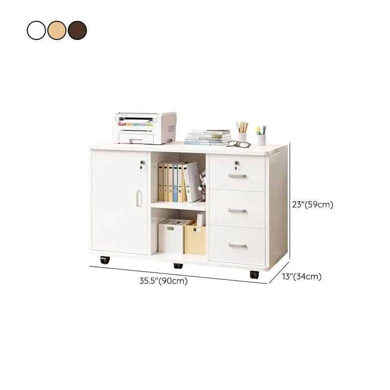 Lockable Wood Filing Cabinet With Shelves, Drawers and Casters Dimensions