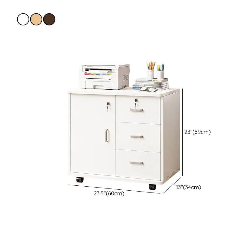 Lockable Wood Filing Cabinet With Shelves, Drawers and Casters Dimensions