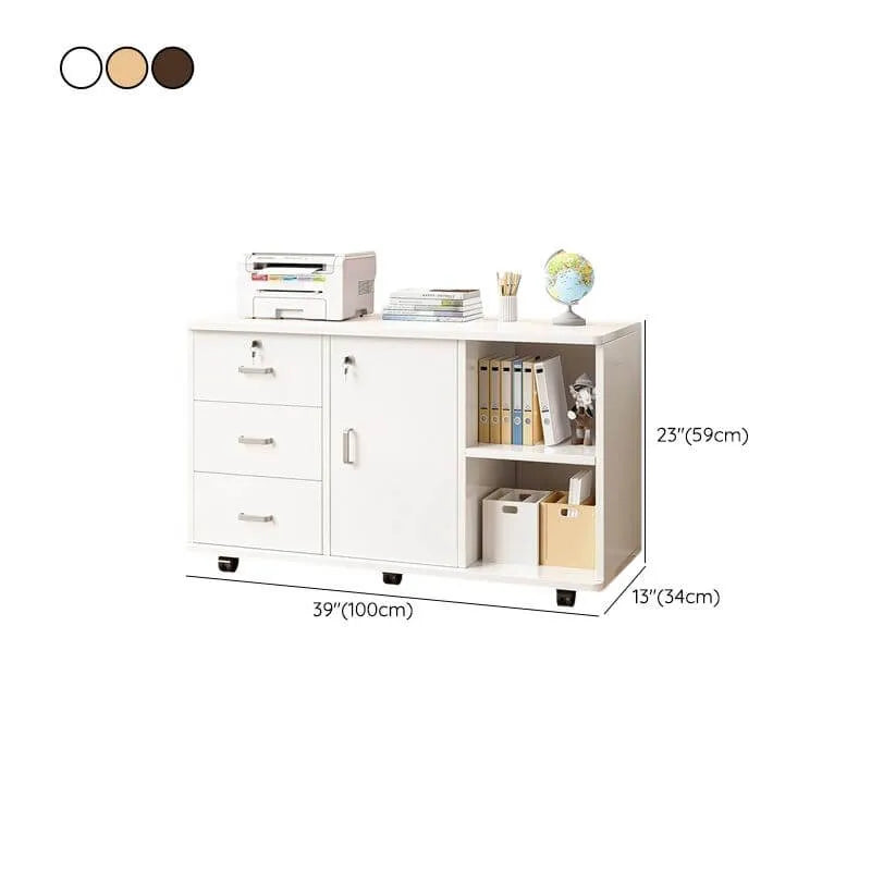 Lockable Wood Filing Cabinet With Shelves, Drawers and Casters Dimensions