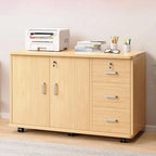 Lockable Wood Filing Cabinet With Shelves, Drawers and Casters Main Product Image