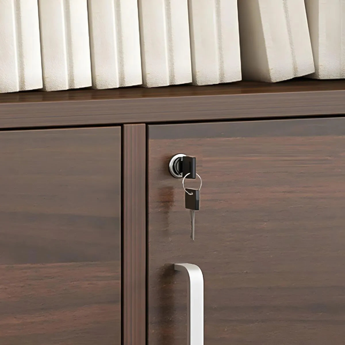 Lockable Wood Office Storage Cabinet With Open Shelves