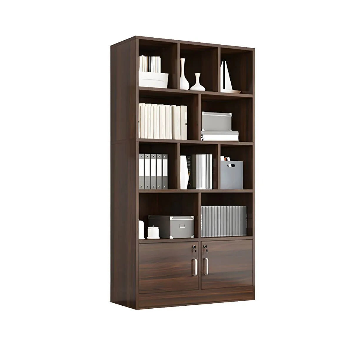 Lockable Wood Office Storage Cabinet With Open Shelves
