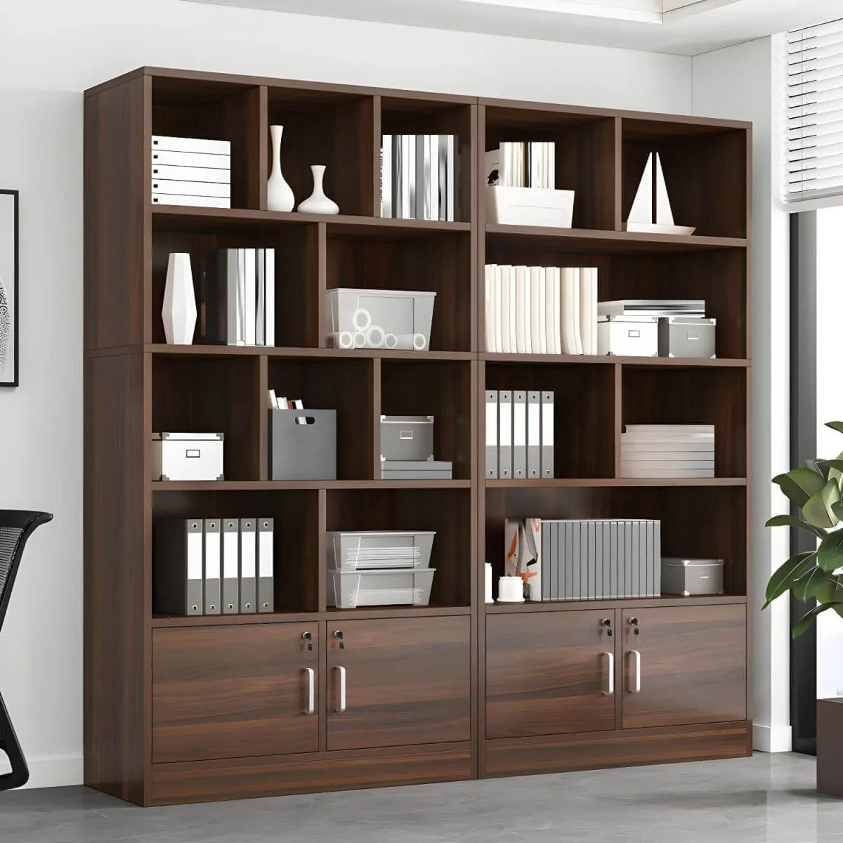 Lockable Wood Office Storage Cabinet With Open Shelves Main Product Image Main image