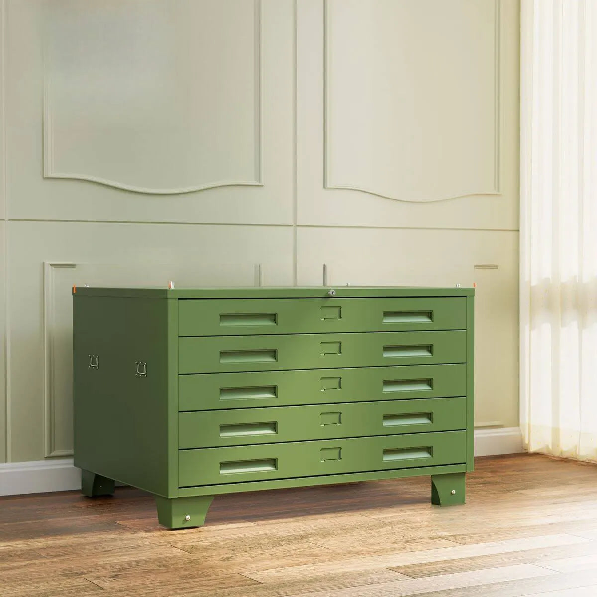 Locking Steel Lateral File Cabinet With 5 Drawers and Label Slots