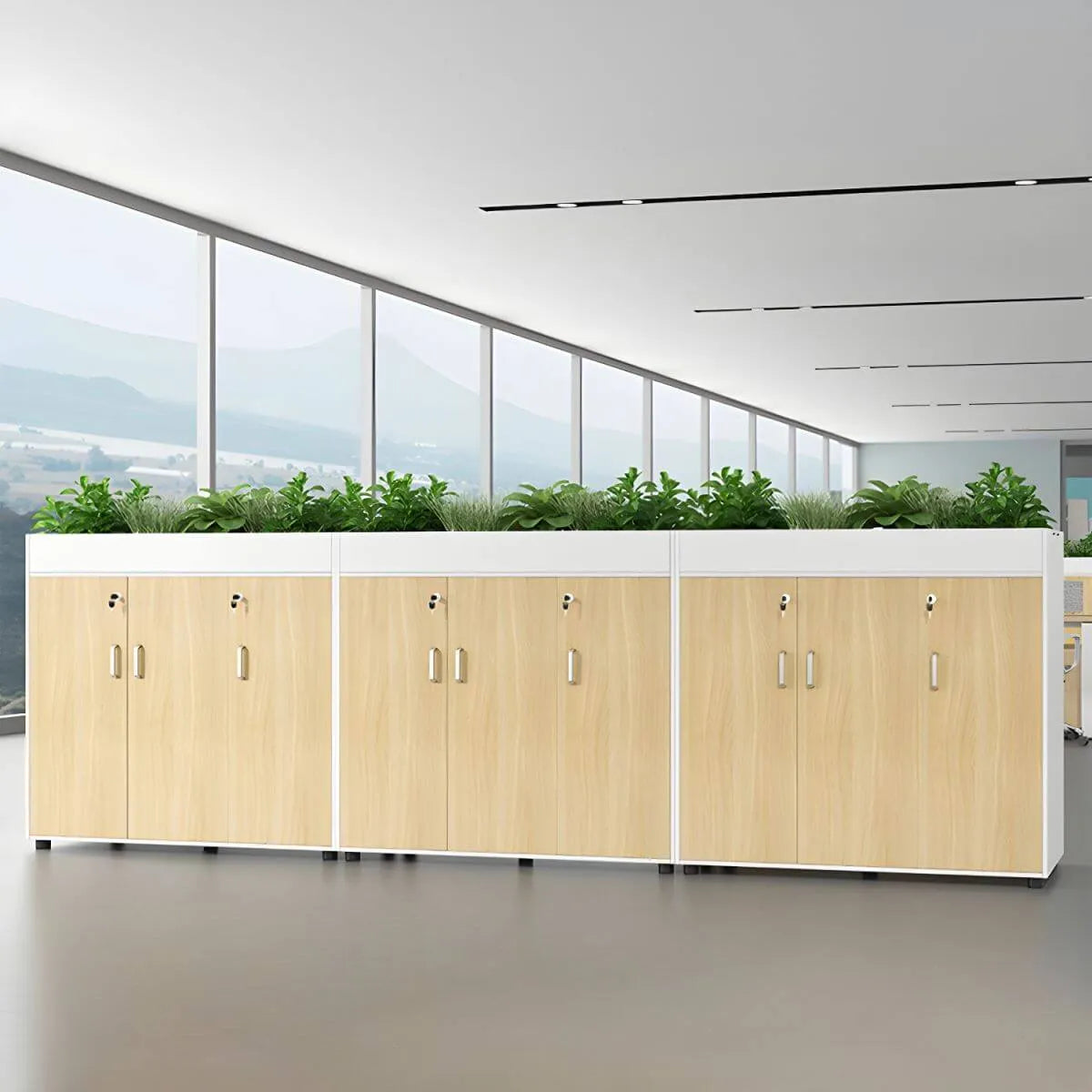 Locking Wood Planter Filing Cabinet Divider With Open Shelves Secondary image