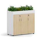 Locking Wood Planter Filing Cabinet Divider With Open Shelves