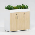 Locking Wood Planter Filing Cabinet Divider With Open Shelves
