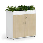 Locking Wood Planter Filing Cabinet Divider With Open Shelves