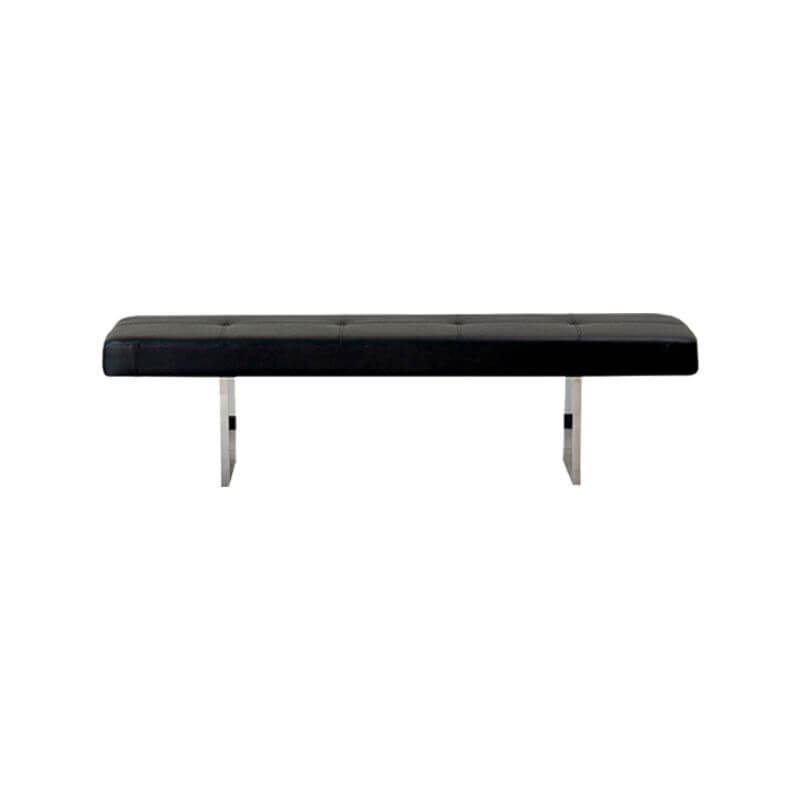Low-Profile Armless Bench in Modern Style with Five-Section Tufting and Polished Metal Base