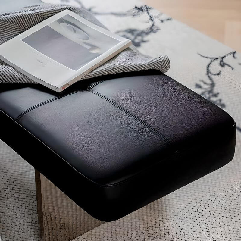 Low-Profile Armless Bench in Modern Style with Five-Section Tufting and Polished Metal Base