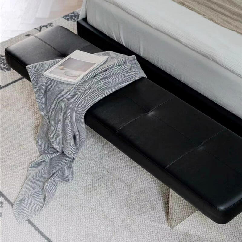 Low-Profile Armless Bench in Modern Style with Five-Section Tufting and Polished Metal Base