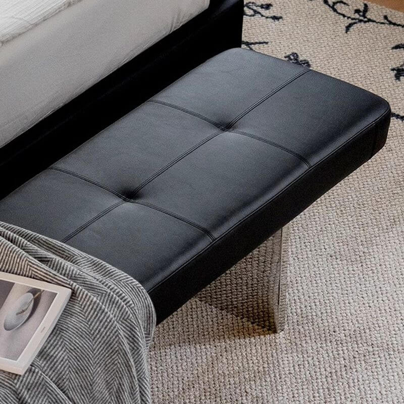 Low-Profile Armless Bench in Modern Style with Five-Section Tufting and Polished Metal Base