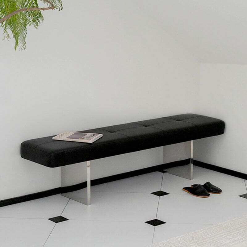 Low-Profile Armless Bench in Modern Style with Five-Section Tufting and Polished Metal Base Image secondaire du produit