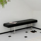 Low-Profile Armless Bench in Modern Style with Five-Section Tufting and Polished Metal Base