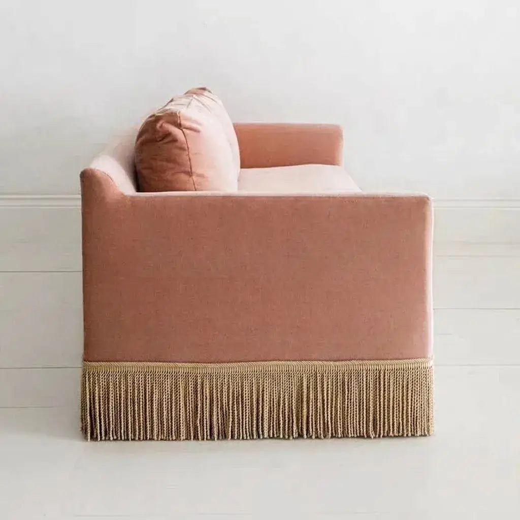 Low-Profile Fringe Sofa Series With Velvet Texture and Cocooned Silhouette