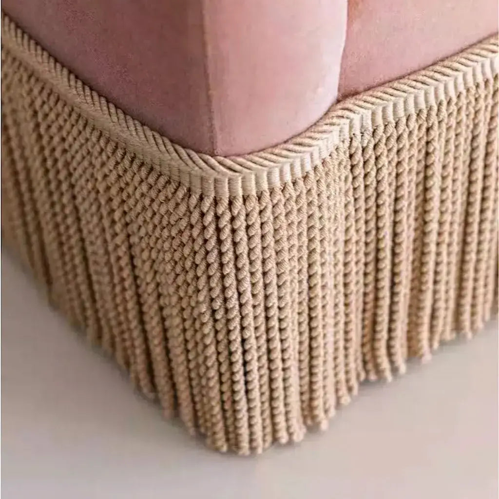 Low-Profile Fringe Sofa Series With Velvet Texture and Cocooned Silhouette