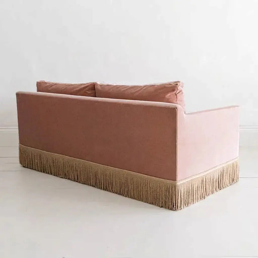 Low-Profile Fringe Sofa Series With Velvet Texture and Cocooned Silhouette