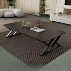 Low-Profile Modern Coffee Table with Sintered Stone Top and Metal Base