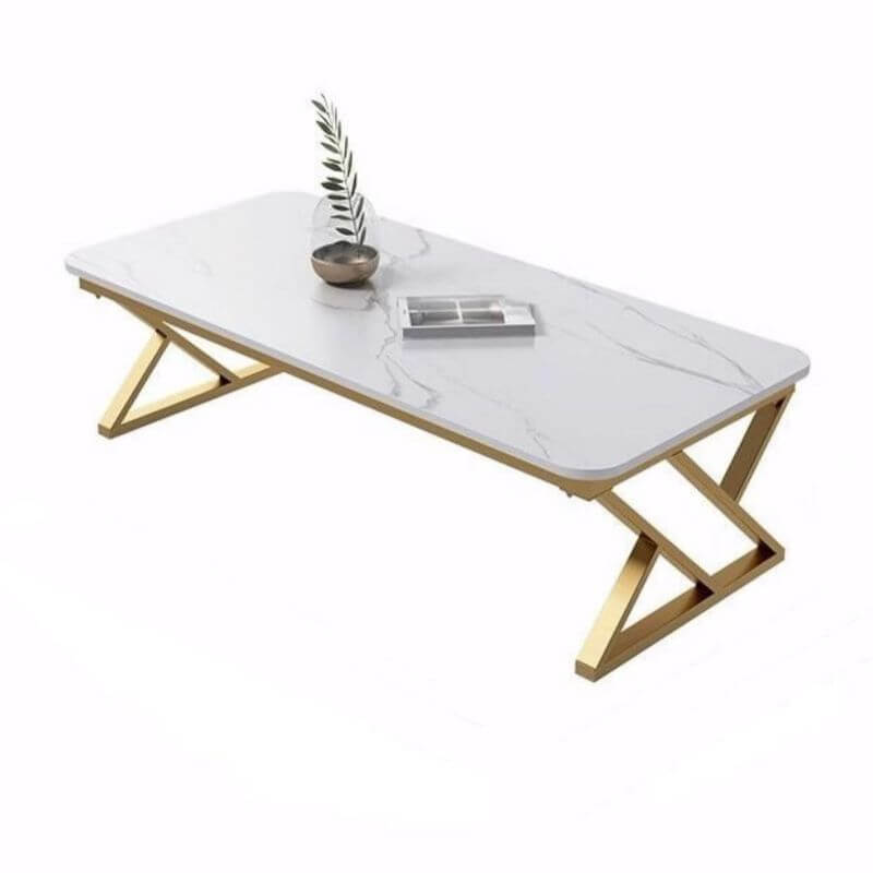 Low-Profile Modern Coffee Table with Sintered Stone Top and Metal Base