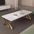 Low-Profile Modern Coffee Table with Sintered Stone Top and Metal Base