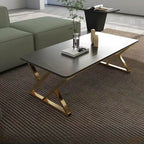 Low-Profile Modern Coffee Table with Sintered Stone Top and Metal Base