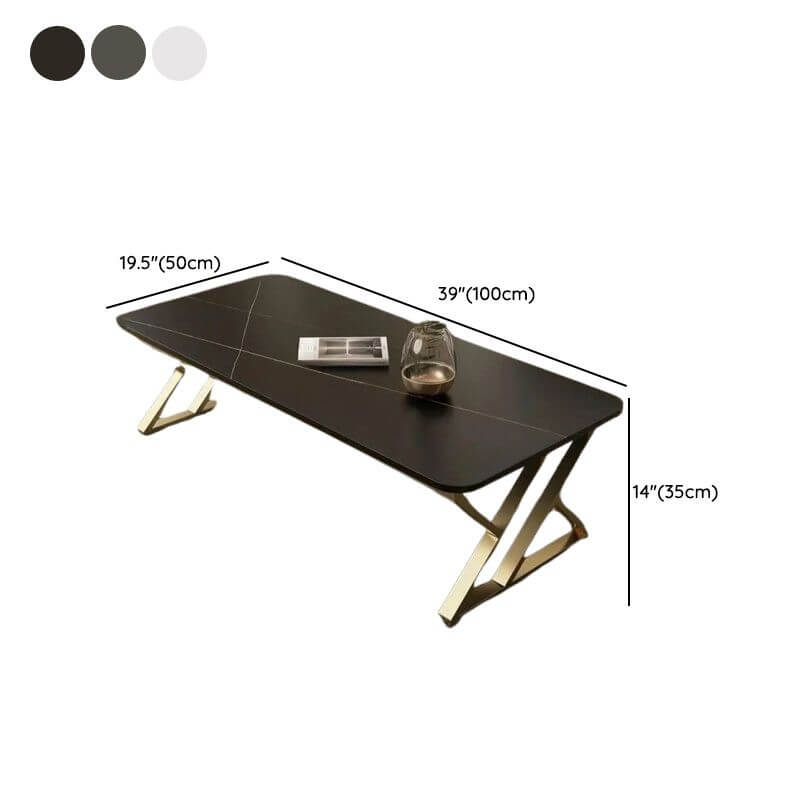 Low-Profile Modern Coffee Table with Sintered Stone Top and Metal Base Dimensions