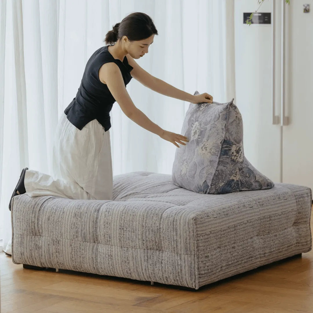 Low-Profile Modular Sofa With Movable Backrests and French Violet Appeal