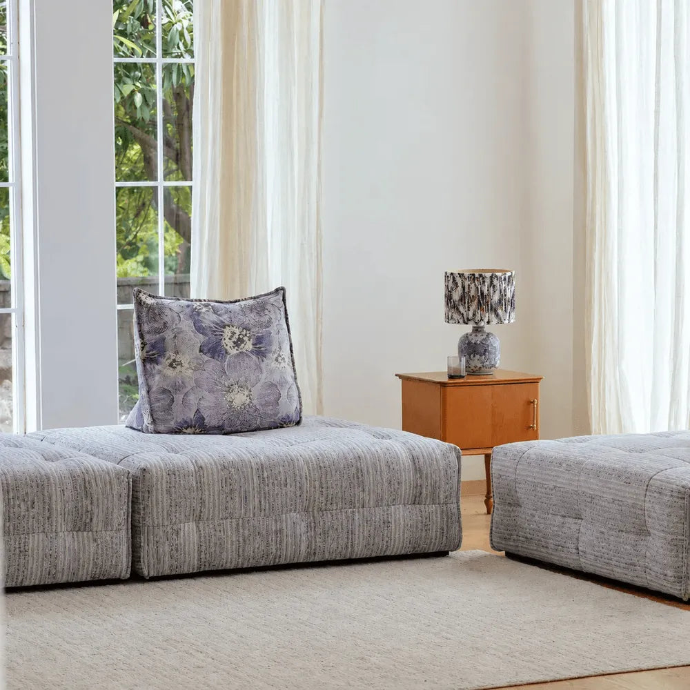Low-Profile Modular Sofa With Movable Backrests and French Violet Appeal