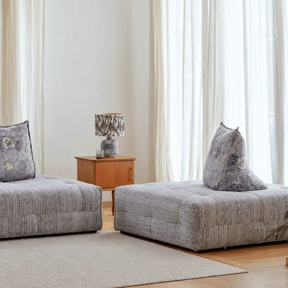 Low-Profile Modular Sofa With Movable Backrests and French Violet Appeal