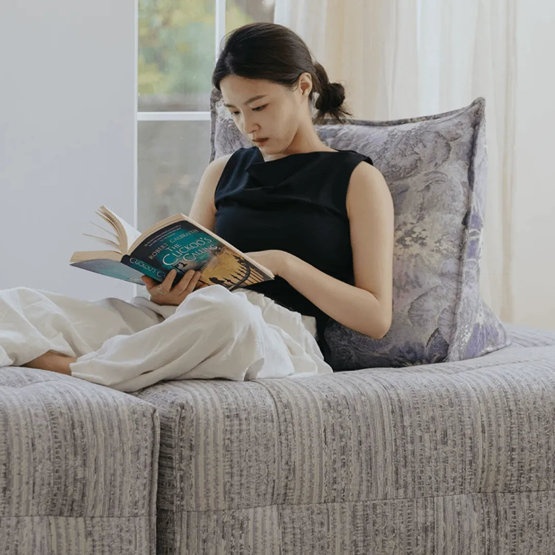 Low-Profile Modular Sofa With Movable Backrests and French Violet Appeal