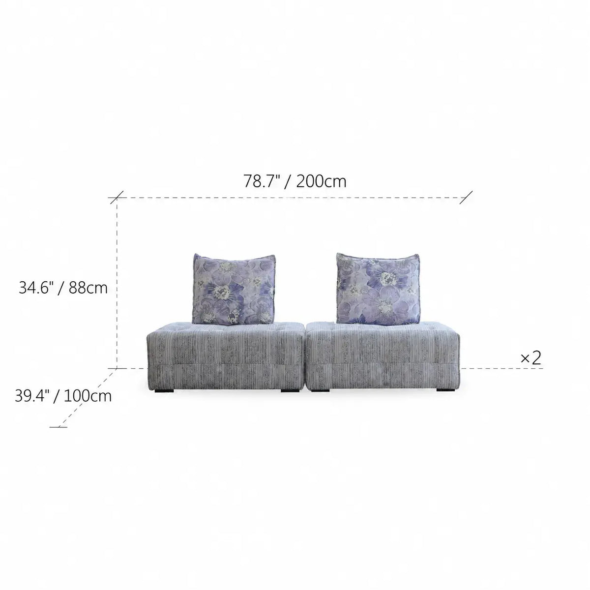 Low-Profile Modular Sofa With Movable Backrests and French Violet Appeal Dimensions