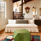Low-Profile Ruffle Skirt Sofa in Warm Ivory for Lounge and Reading Nooks