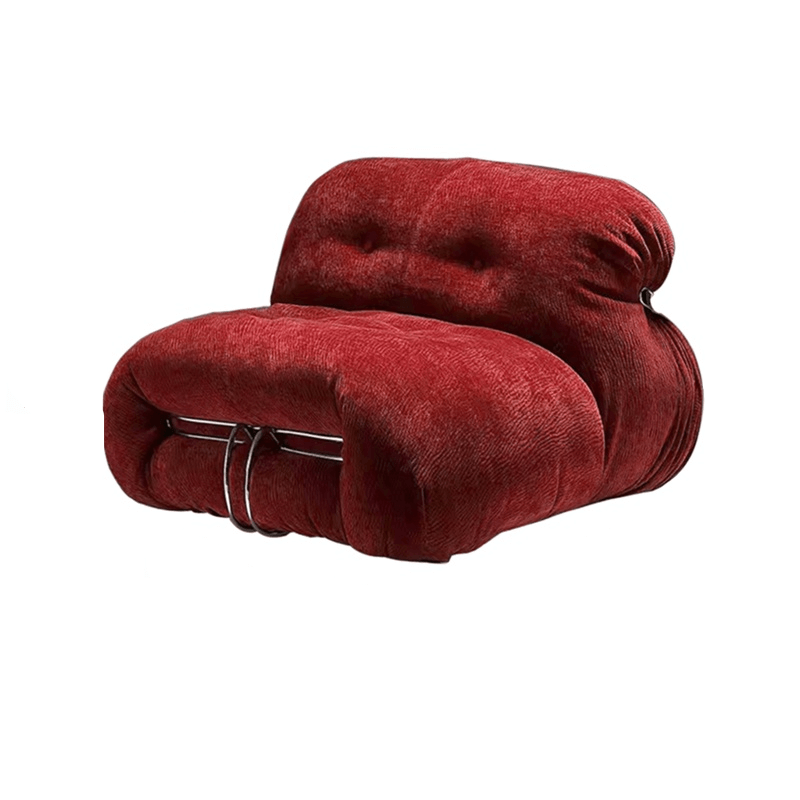 Low-Profile Soriana-Inspired Accent Chair in Textured Burgundy Velvet
