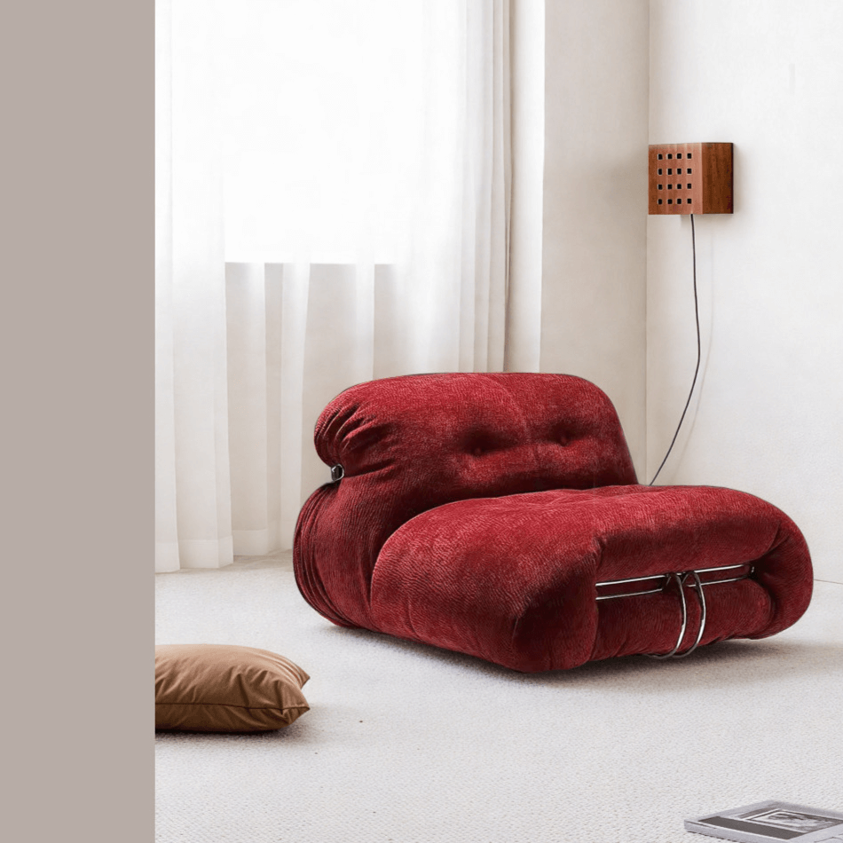 Low-Profile Soriana-Inspired Accent Chair in Textured Burgundy Velvet