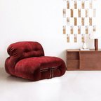 Low-Profile Soriana-Inspired Accent Chair in Textured Burgundy Velvet