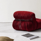 Low-Profile Soriana-Inspired Accent Chair in Textured Burgundy Velvet