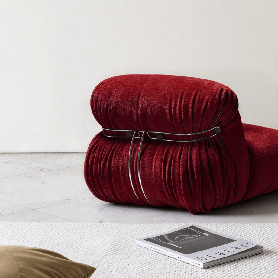 Low-Profile Soriana-Inspired Accent Chair in Textured Burgundy Velvet