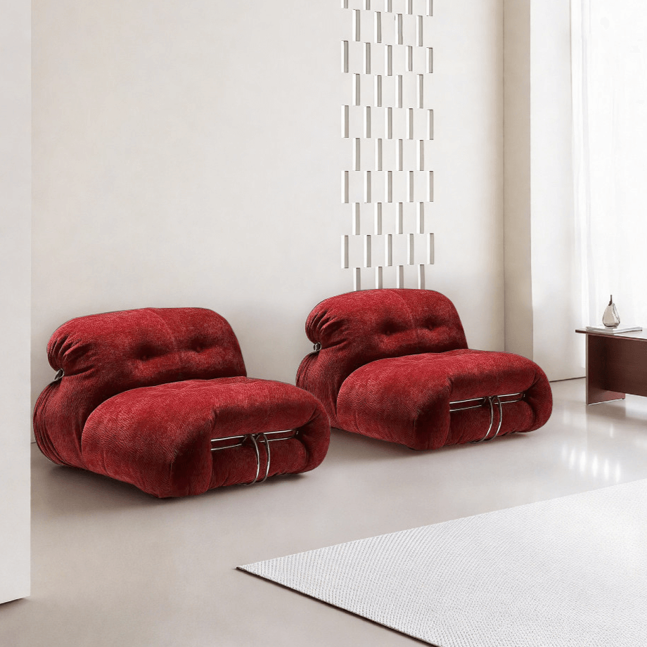 Low-Profile Soriana-Inspired Accent Chair in Textured Burgundy Velvet Main Product Image