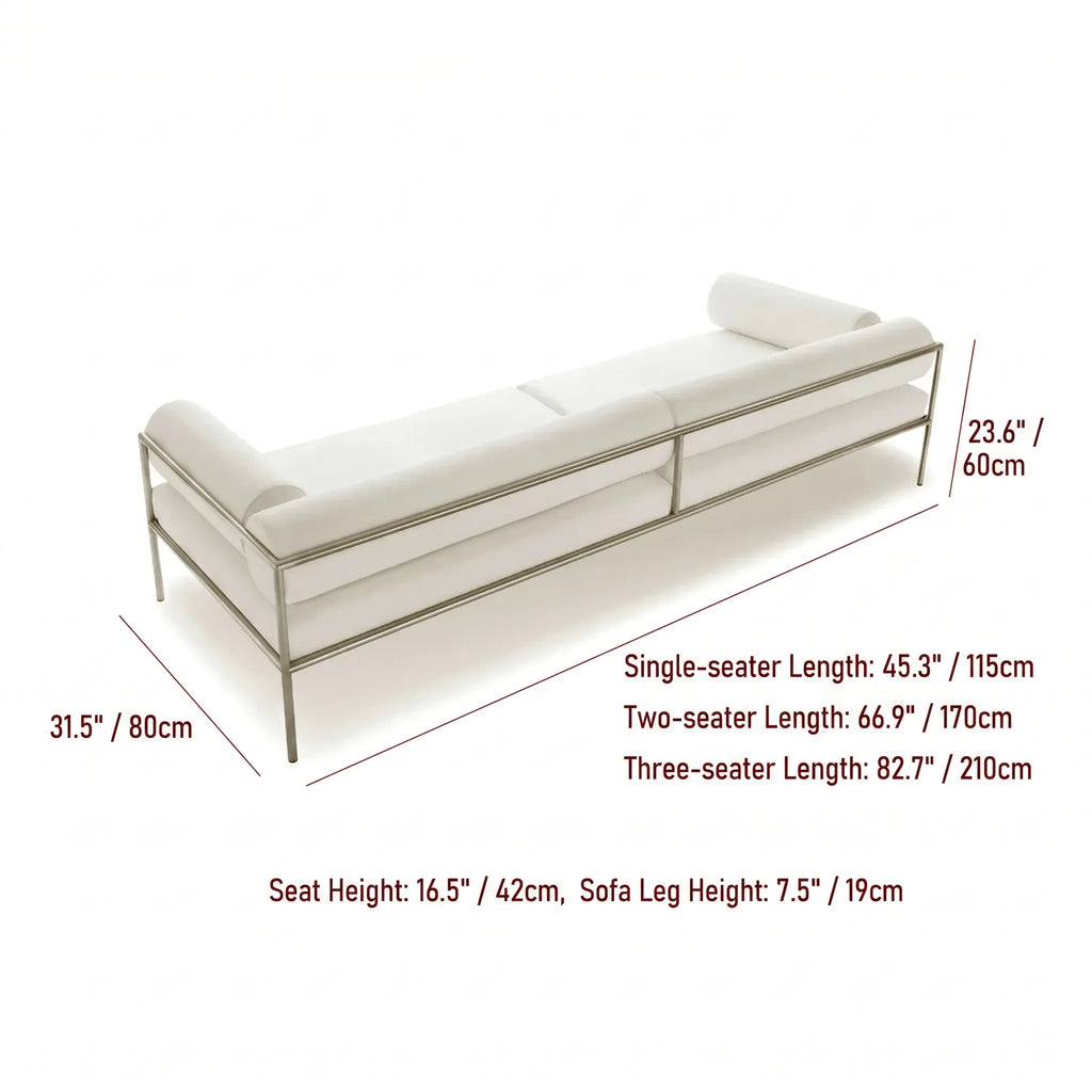Low-Profile Stainless Steel Sofa with Minimalist Upholstery and Modular Cushions Dimensions