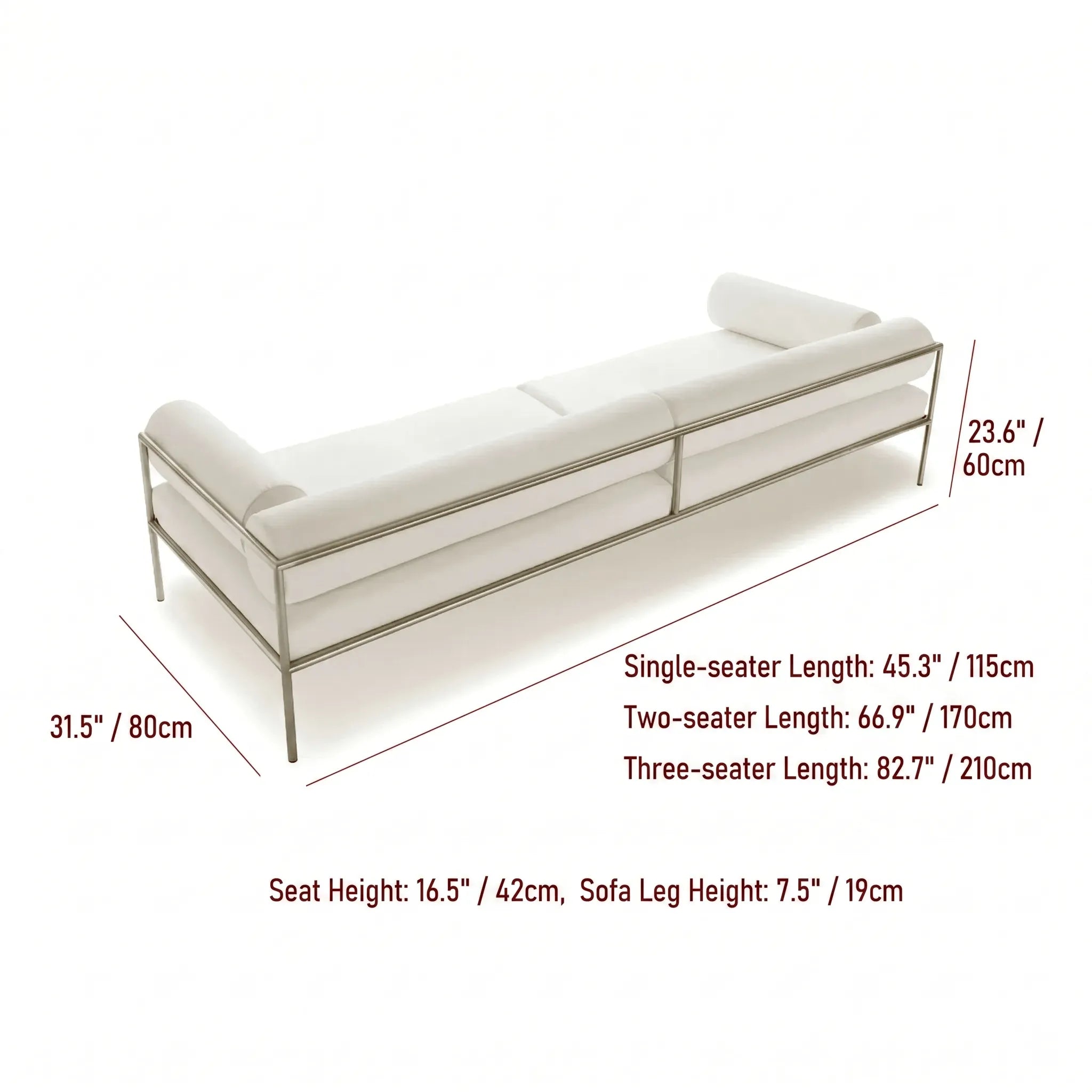 Low-Profile Stainless Steel Sofa with Minimalist Upholstery and Modular Cushions Dimensions
