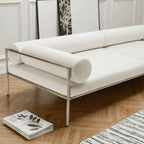Low-Profile Stainless Steel Sofa with Minimalist Upholstery and Modular Cushions