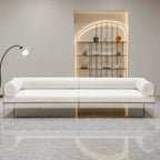 Low-Profile Stainless Steel Sofa with Minimalist Upholstery and Modular Cushions Main Product Image