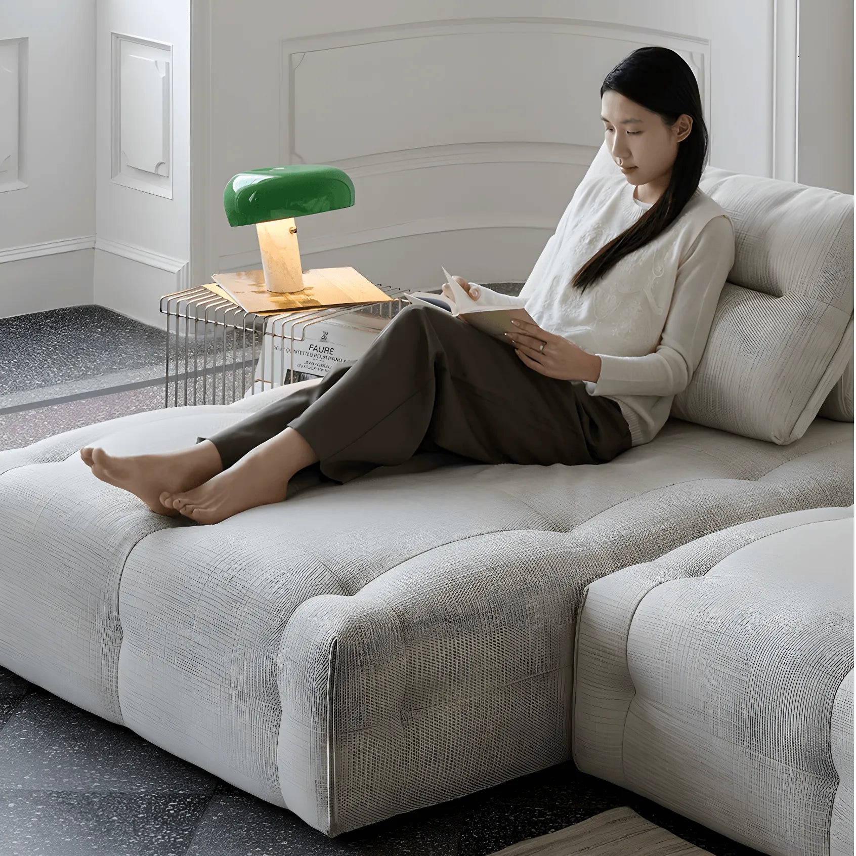 Low-Profile Textured Modular Sofa with Plush Curves for Lounge Living