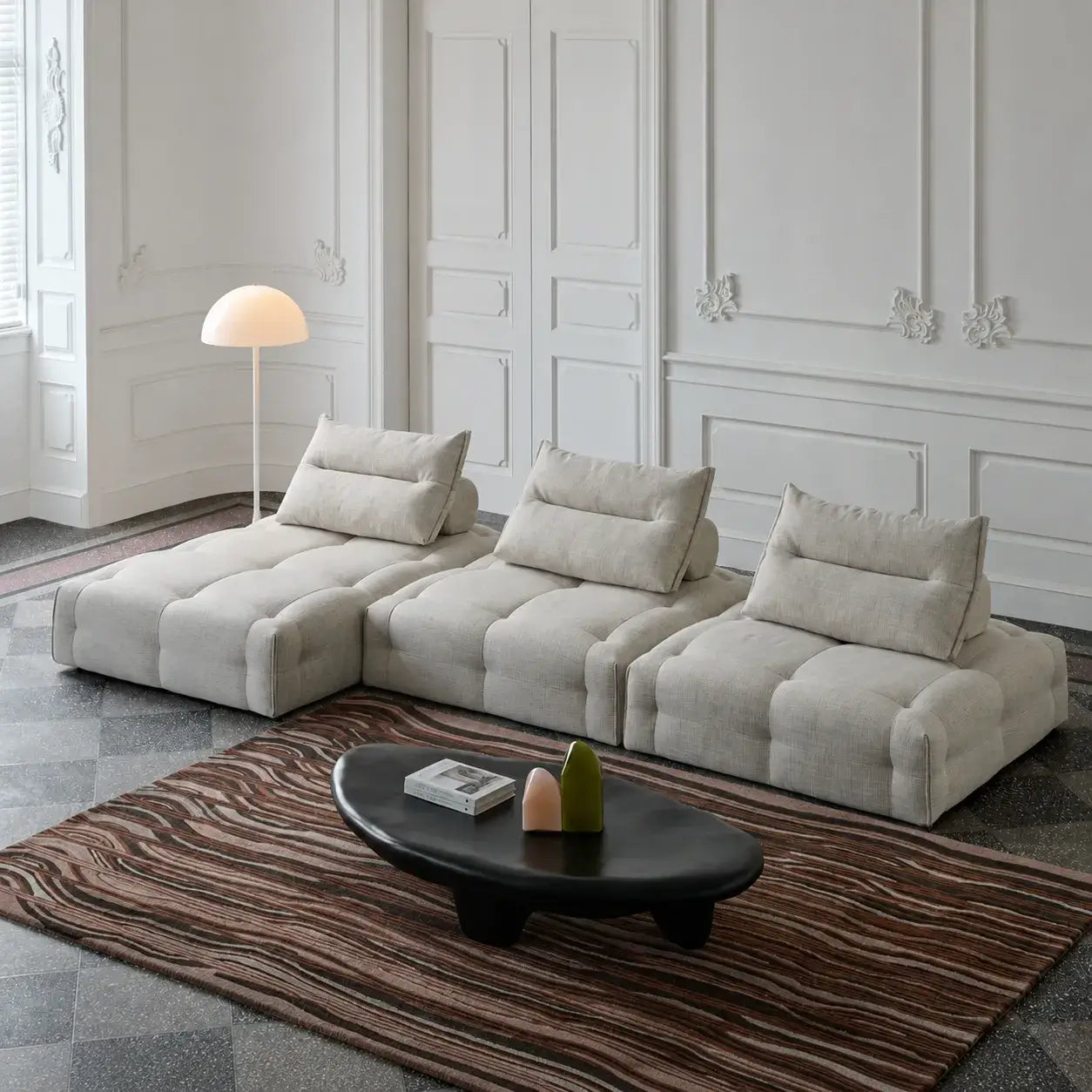 Low-Profile Textured Modular Sofa with Plush Curves for Lounge Living