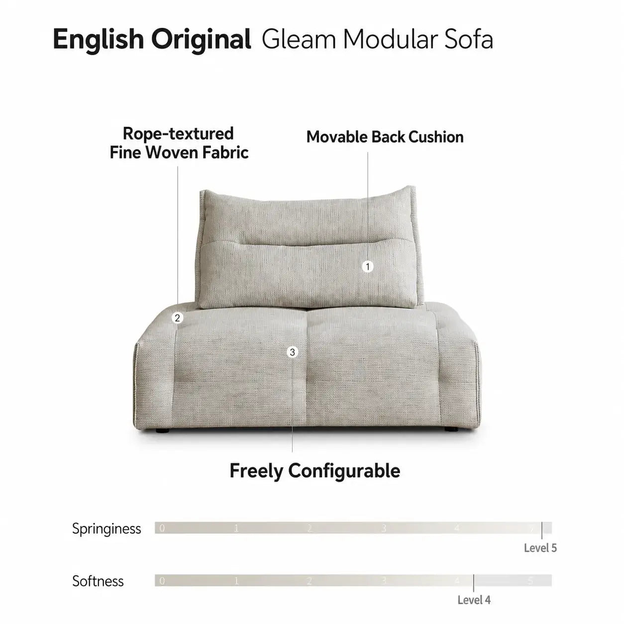Low-Profile Textured Modular Sofa with Plush Curves for Lounge Living