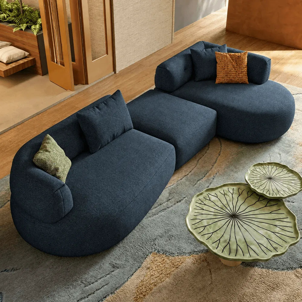 Low-Profile Textured Modular Sofa with Rounded Lines for Open Living