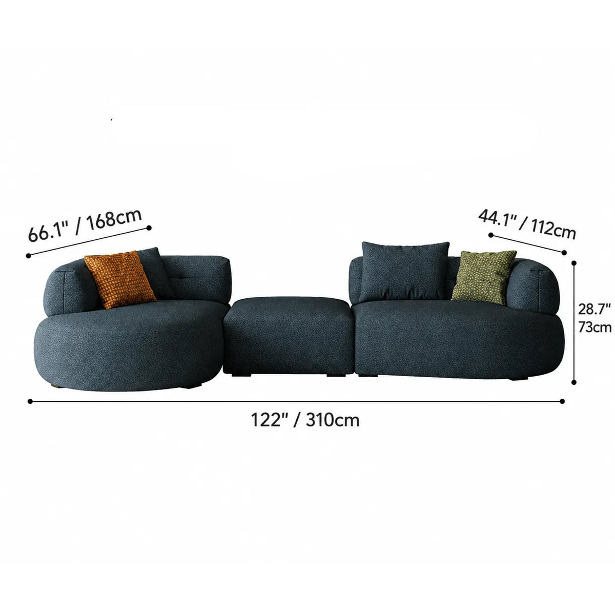 Low-Profile Textured Modular Sofa with Rounded Lines for Open Living Dimensions