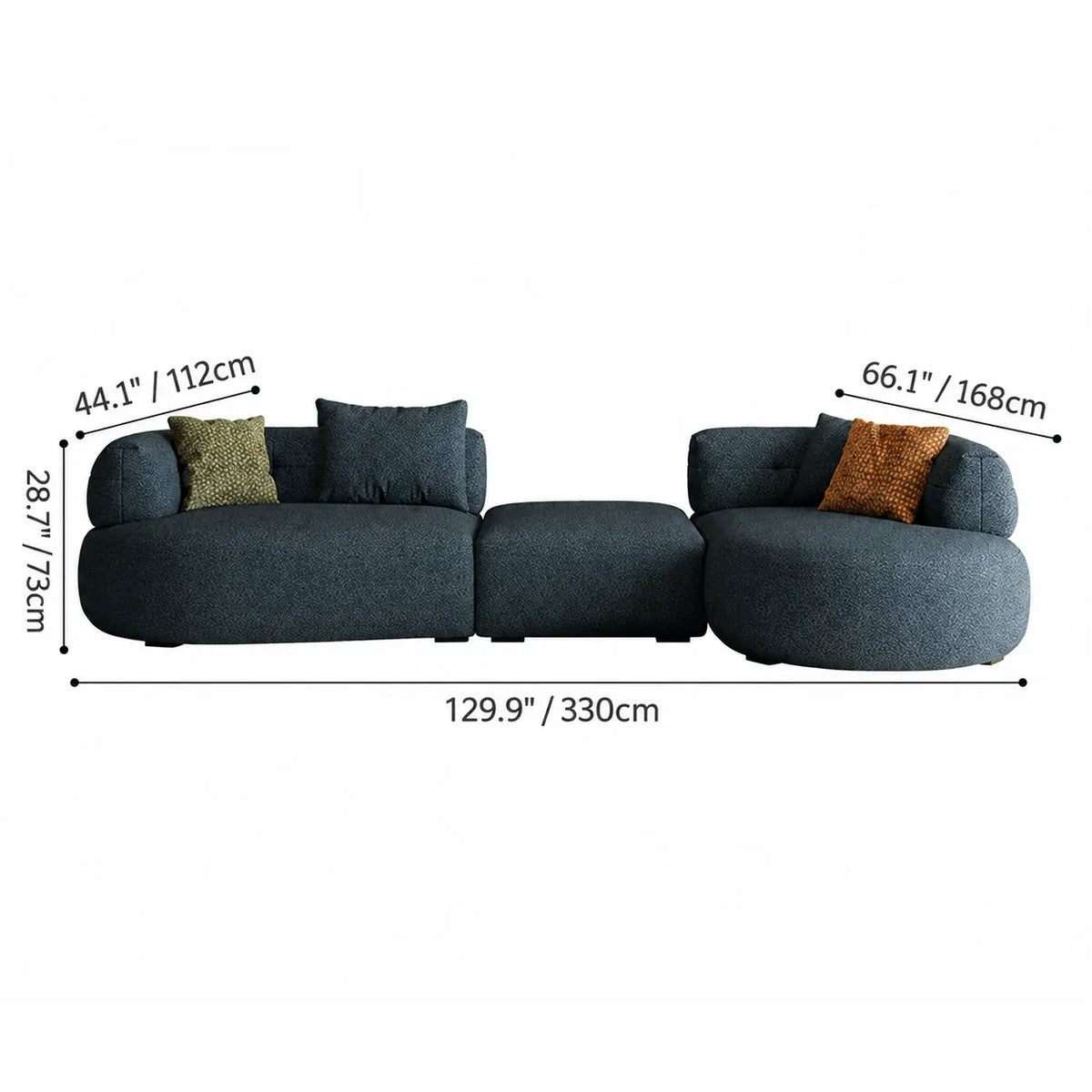 Low-Profile Textured Modular Sofa with Rounded Lines for Open Living Dimensions