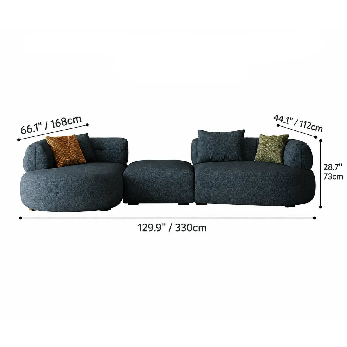 Low-Profile Textured Modular Sofa with Rounded Lines for Open Living Dimensions