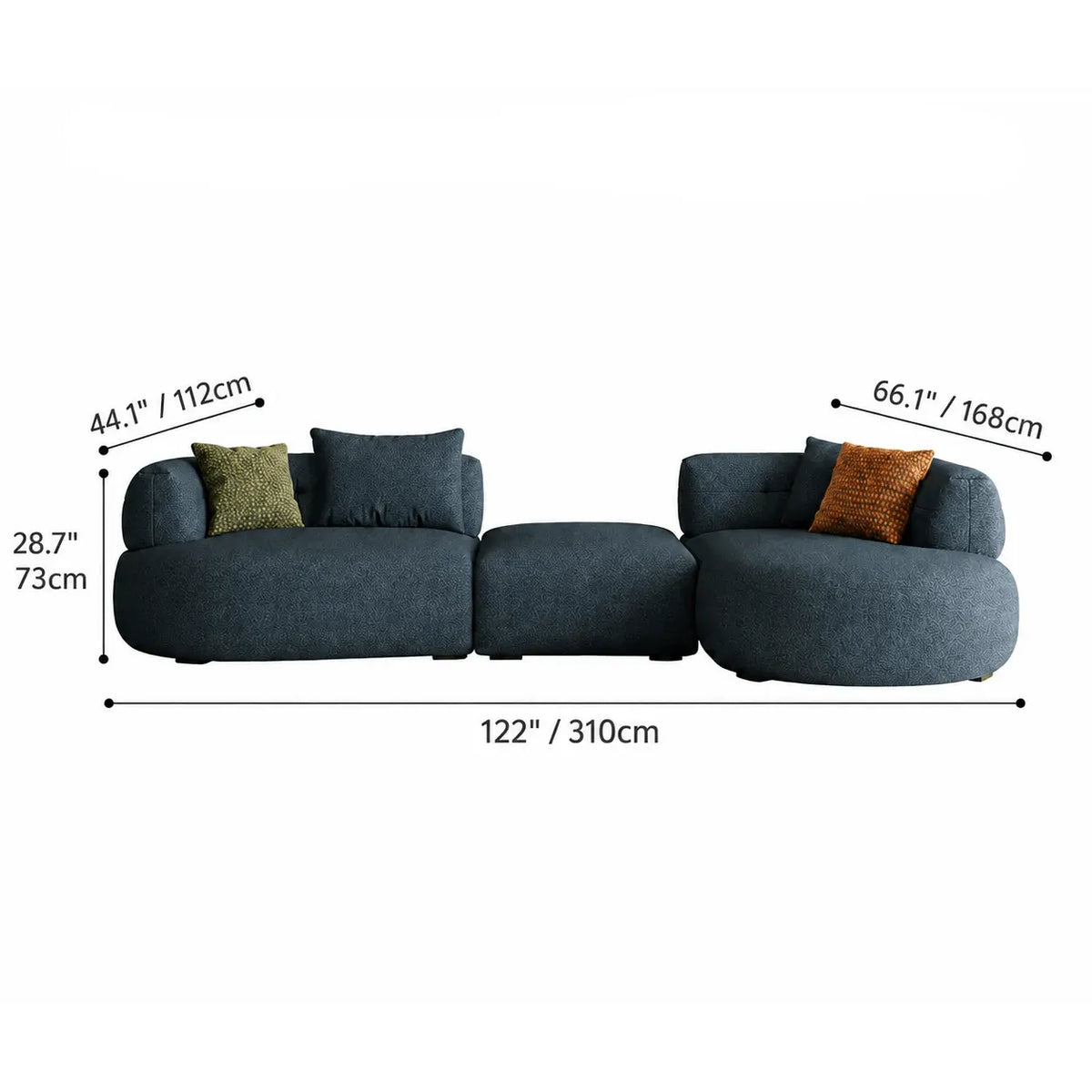 Low-Profile Textured Modular Sofa with Rounded Lines for Open Living Dimensions